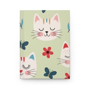 Cute Cat face with flowers and butterfly Hardcover Journal 1